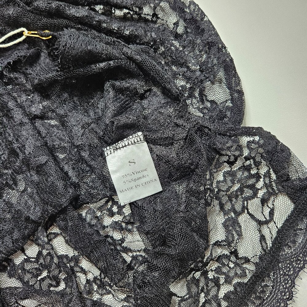 Y2K Whimsigoth Sheer Lace Black Floral Slip Dress, Small, New With Tags - Picture 7 of 8